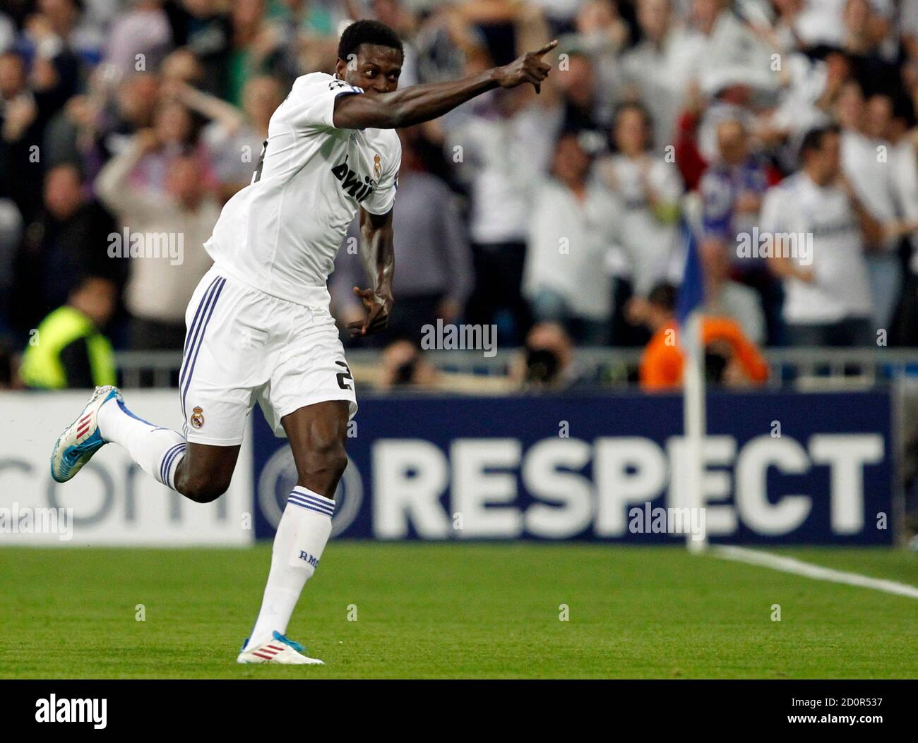 Real Madrid S Emmanuel Adebayor During The Champion S League 1 8 Of Final Soccer Match Lyon Vs Real Madrid In Lyon France On February 22nd 11 Lyon And Real Madrid Drew 1 1 Photo By