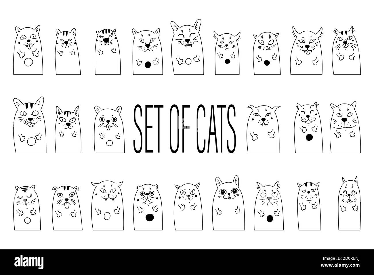 Vector illustration of cat set for greeting card design, t-shirt print ...
