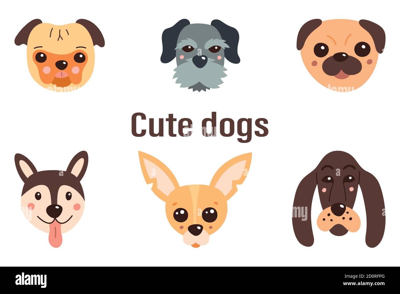 Set of cute dogs. Vector illustration on a white isolated background ...