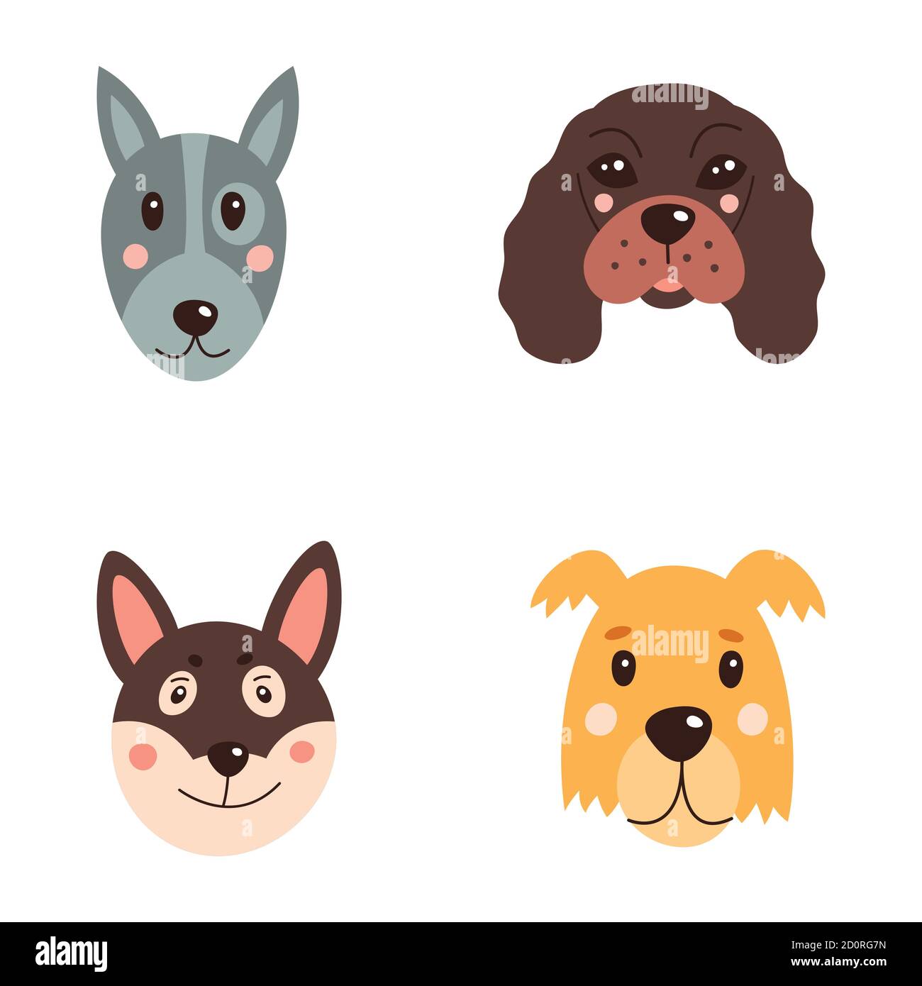 Set of cute dogs. Vector illustration on a white isolated background ...