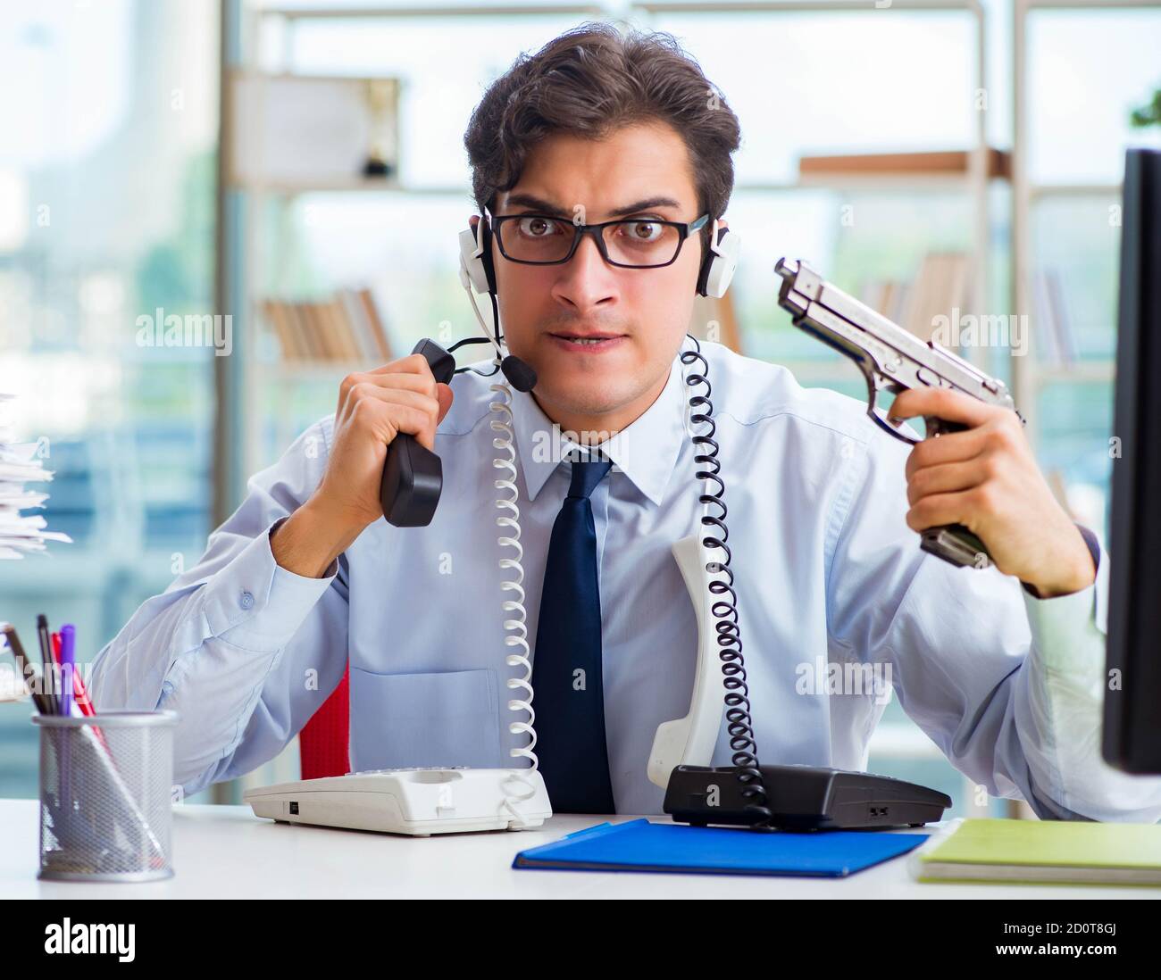 Angry man working support center hi-res stock photography and images ...