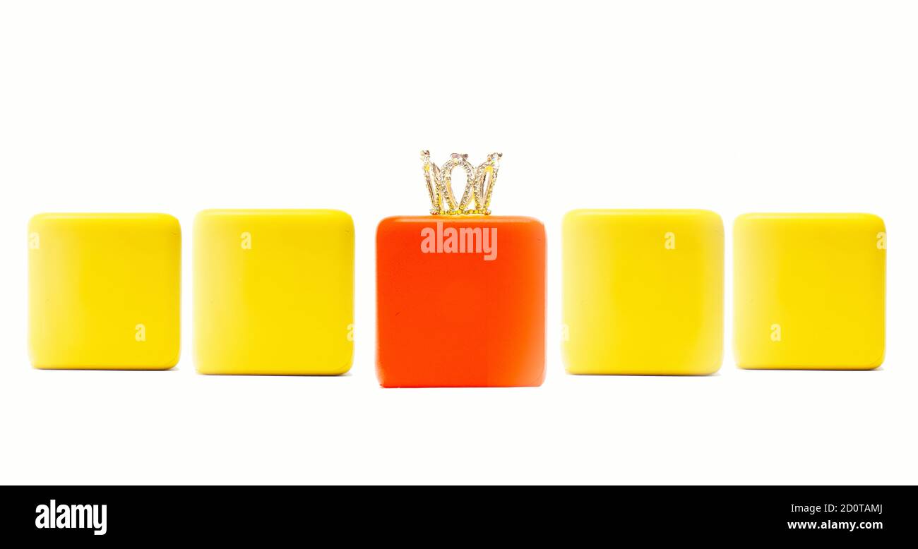 Business competition and Leadership concept . Cube with crown on white  background Stock Photo