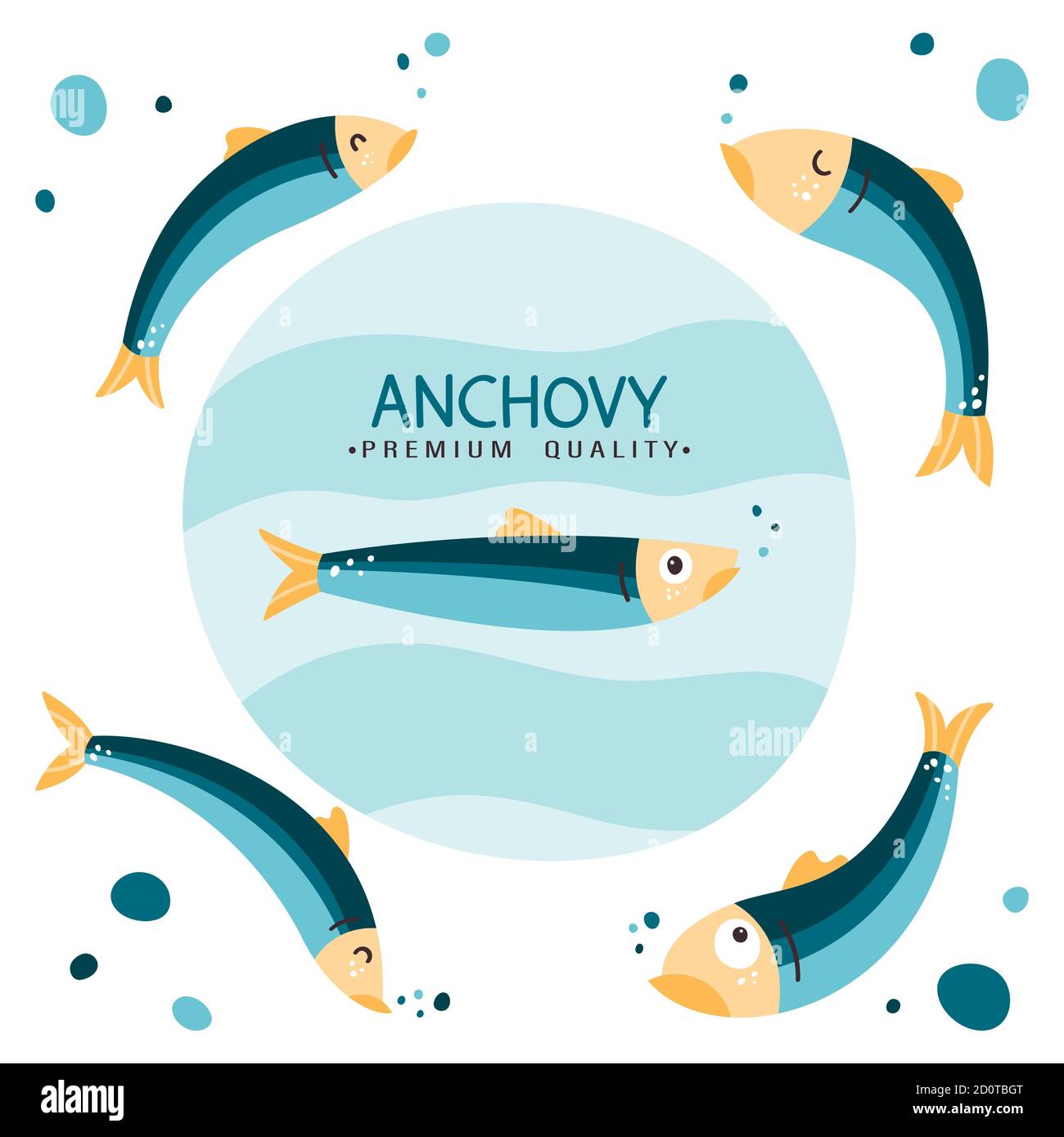 Anchovy fish vector illustration. Small salted fodder fish of the