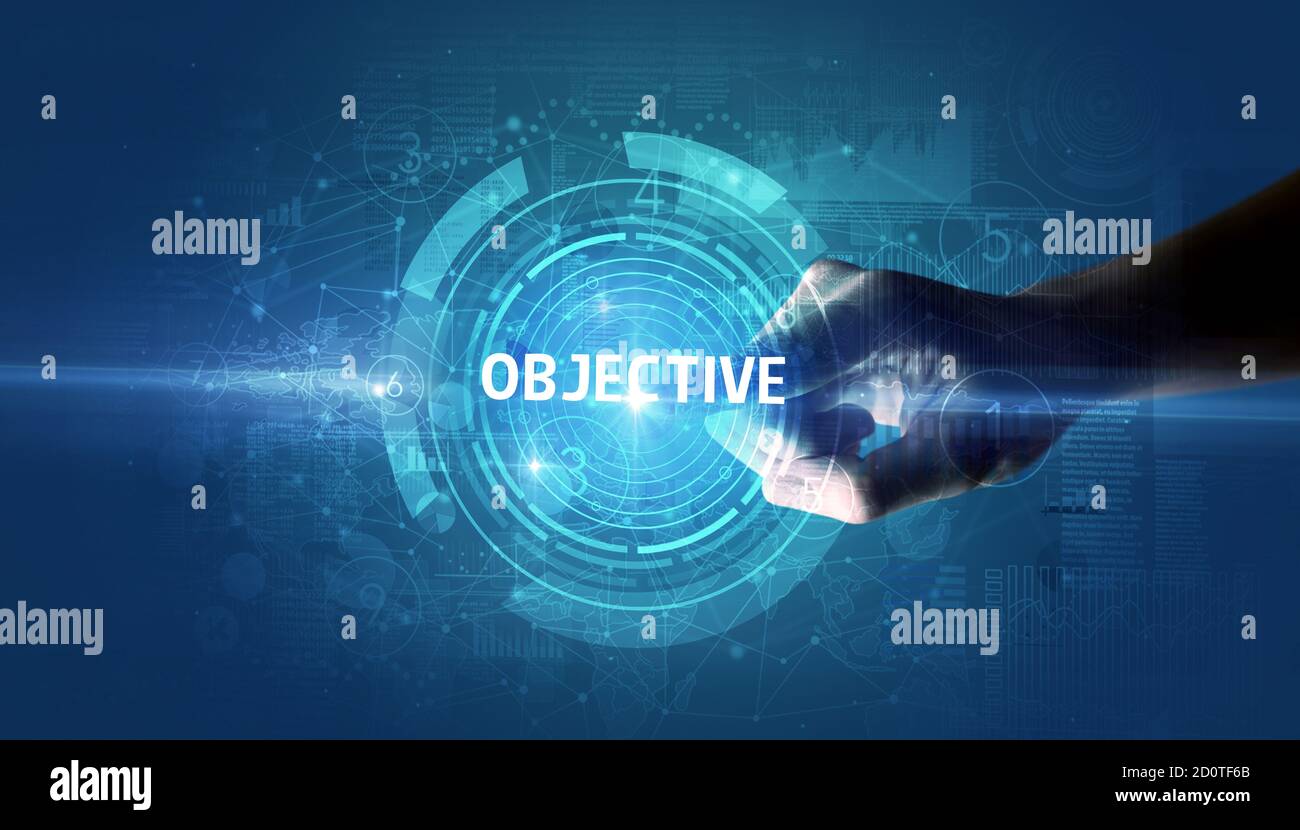 Objective Button Hand touching OBJECTIVE button, modern business technology concept ...