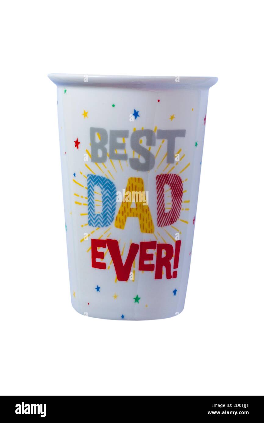 Best Dad Ever ceramic drinking cup isolated on white background - Father Day gift present Stock Photo