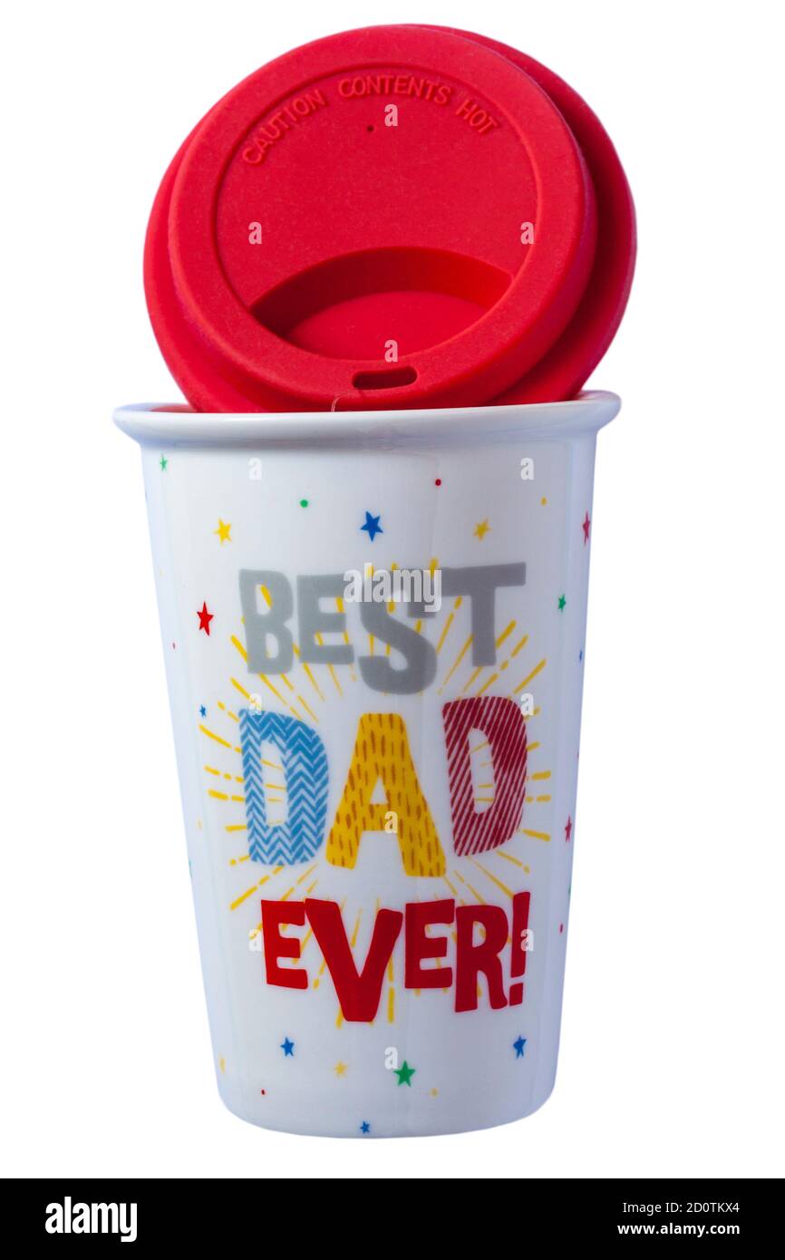 Best Dad Ever ceramic drinking cup isolated on white background - Father Day gift present Stock Photo