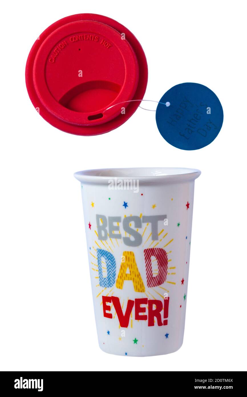 Best Dad Ever ceramic drinking cup isolated on white background - Father Day gift present Stock Photo