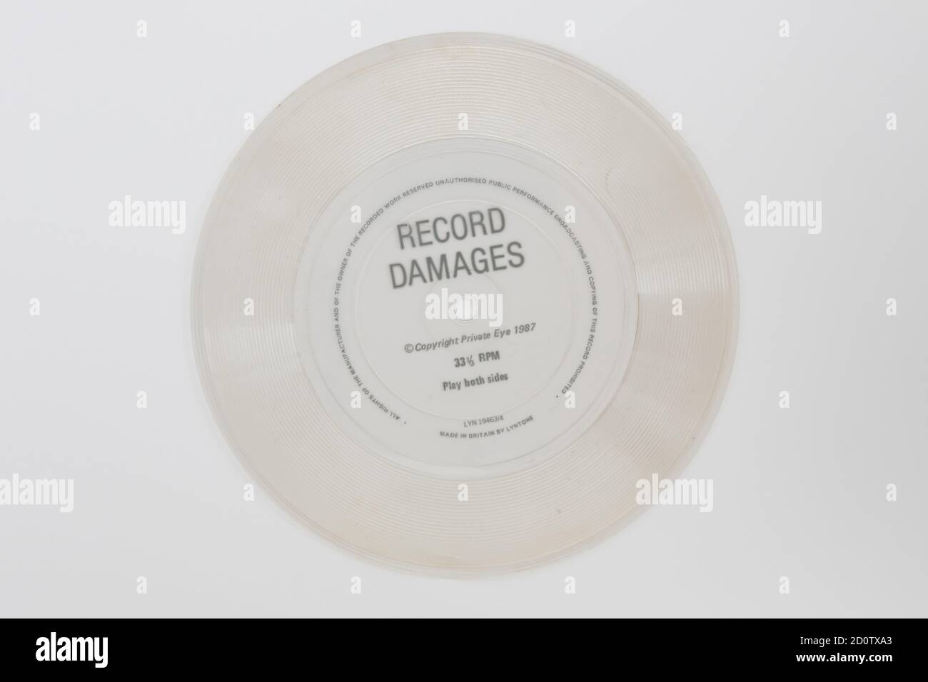 Record Damages clear flexi-disc record by Private Eye Stock Photo