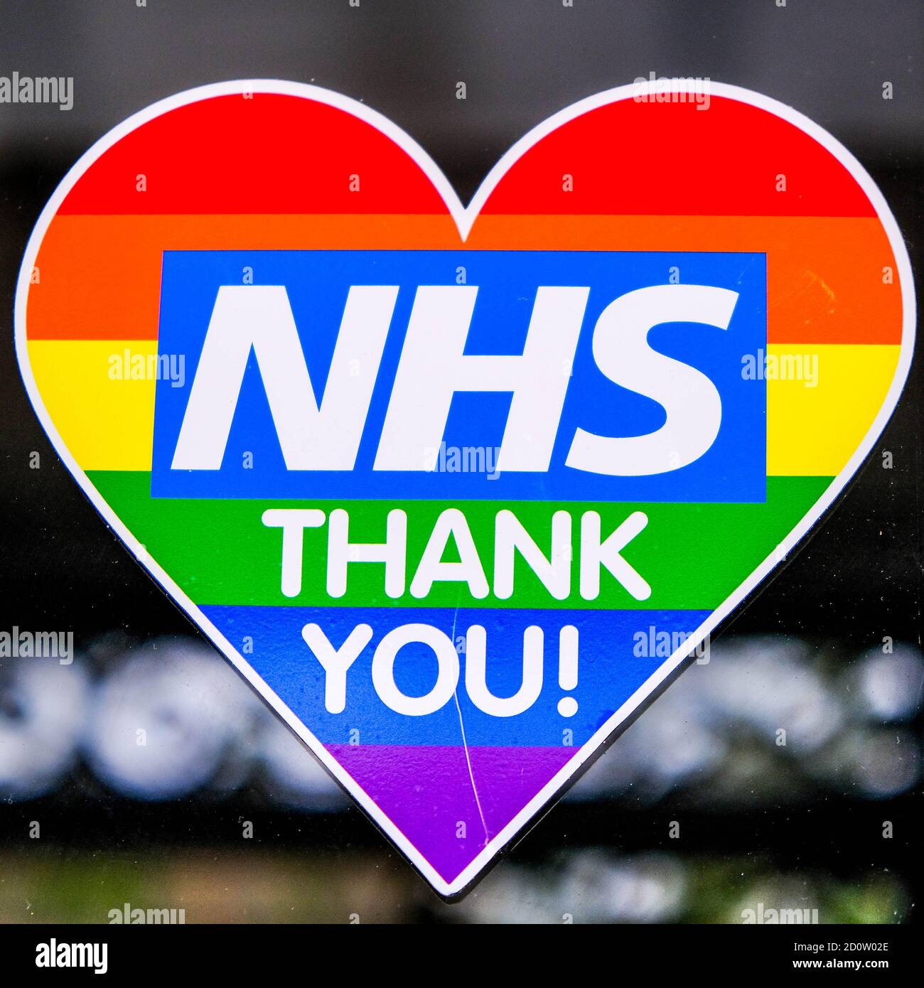 London UK, October 03 2020, NHS Rainbow Colours Heart Shaped Window Sticker Close Up With No People Stock Photo
