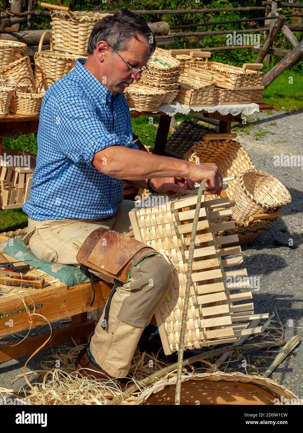 A basket maker demonstrating his craft at Niedreau Austria Stock Photo Alamy