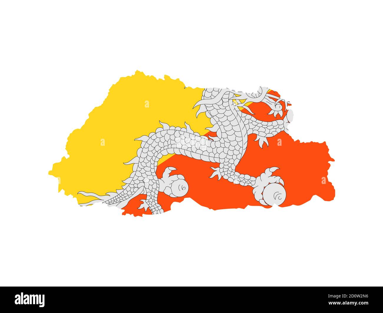 Flag in form form of the geographical country, Bhutan, Southern Asia ...