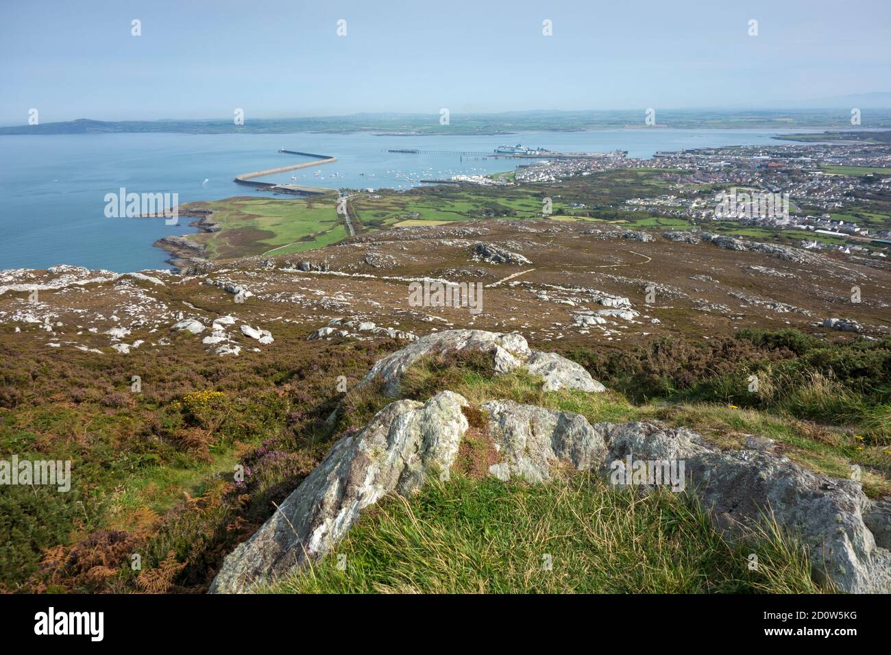 Holyhead town and port as seen from the top of Holy Mountain on Holy