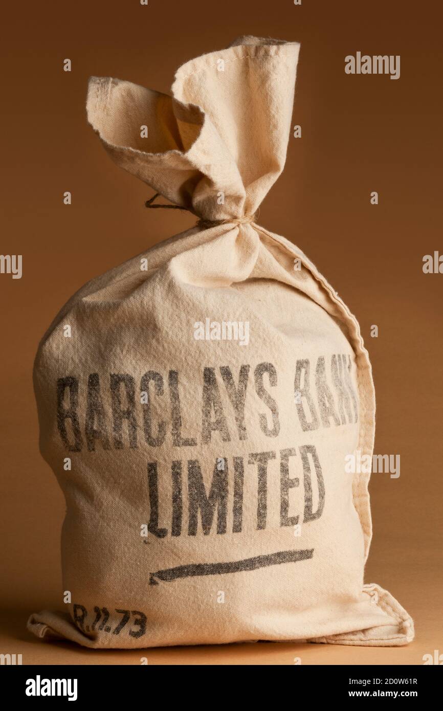 Barclays Bank Limited money bag Stock Photo
