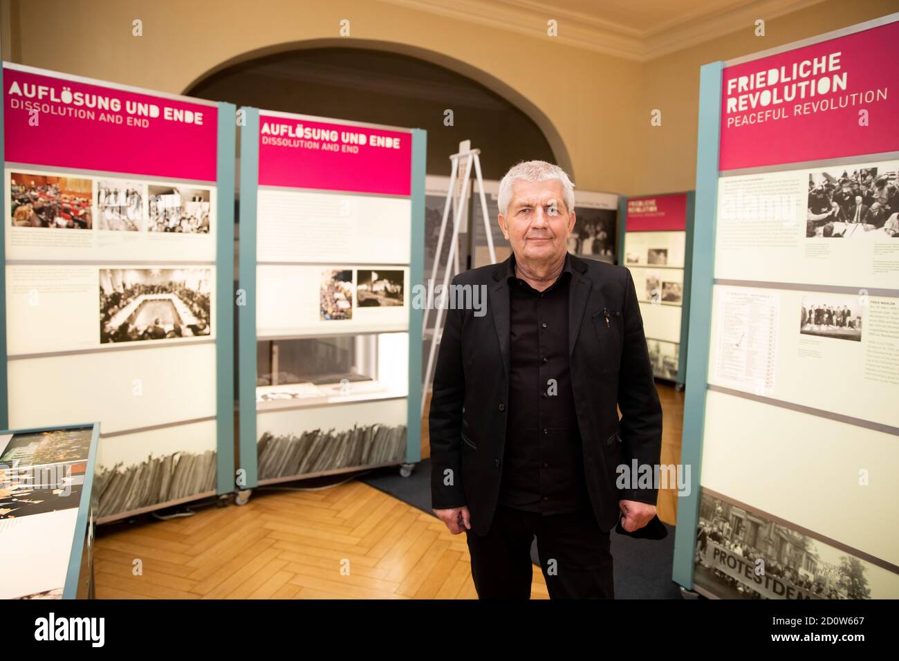Potsdam, Germany. 03rd Oct, 2020. Roland Jahn, Federal Commissioner for the Stasi files, is on display in the touring exhibition 'Feind ist, wer anders denkt' at the Lindenstrasse Memorial. Potsdam, as the capital of Brandenburg, will host this year's central celebrations of German Unity Day. Credit: Christoph Soeder/dpa/Alamy Live News Stock Photo