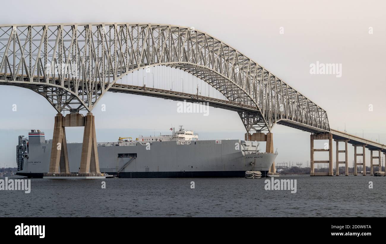 The Cape Wrath sailing under the Francis Scott Key Bridge in Baltimore