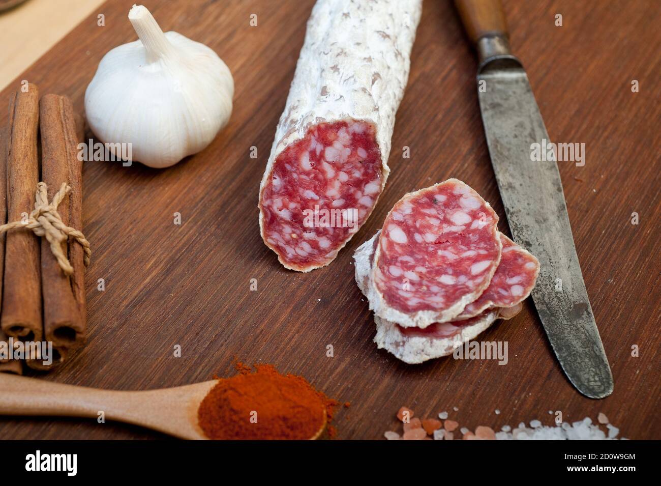 Italian salame cured sausage Stock Photo Alamy