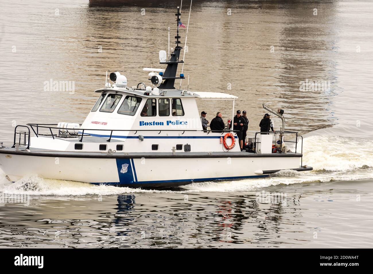 Boston, Massachusetts. 13th June, 2017. Boston Police Harbor Master during Parade of Sail at Sail Boston. Photographed from the USS Whidbey Island. Stock Photo