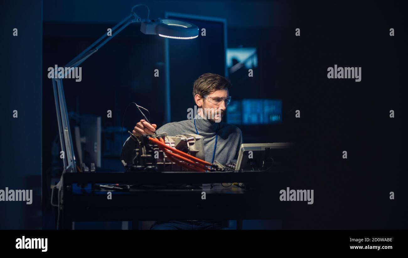 Professional Automotive Engineer in Glasses and Inspection Tools is