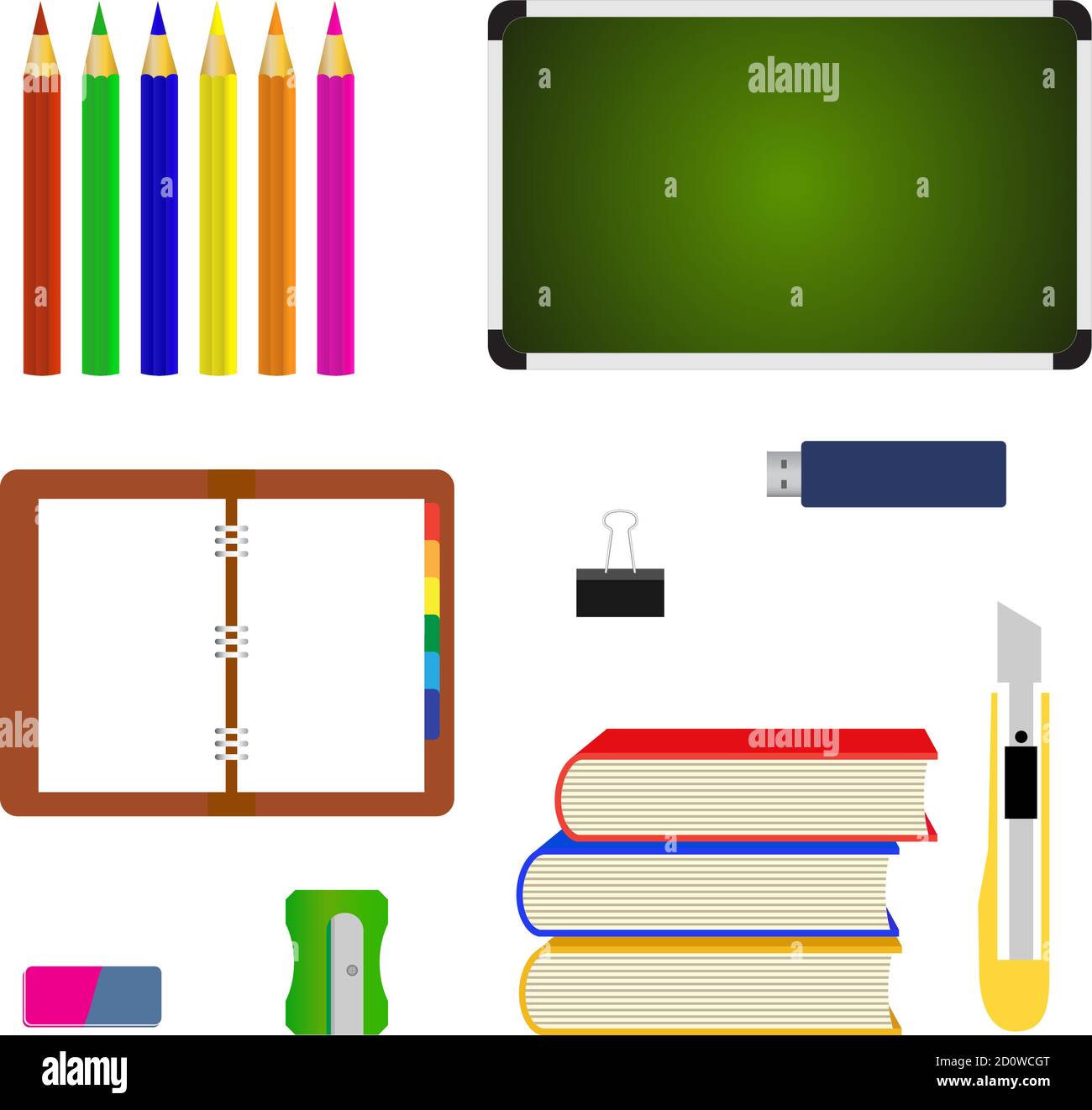 School supplies learning equipment and different school supplies colorful office accessories