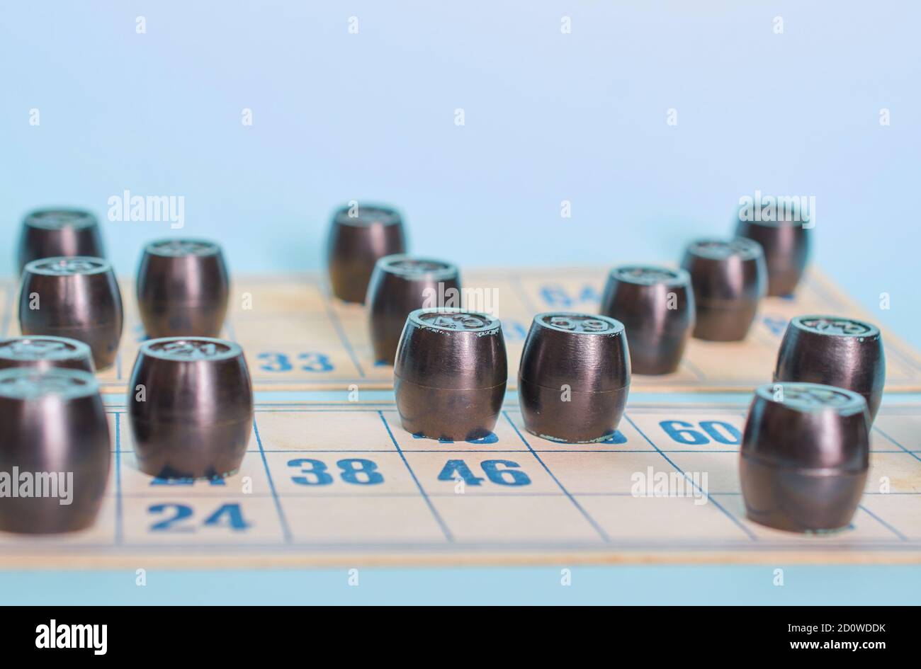 Cards and barrels of the Board game Lotto close up Stock Photo