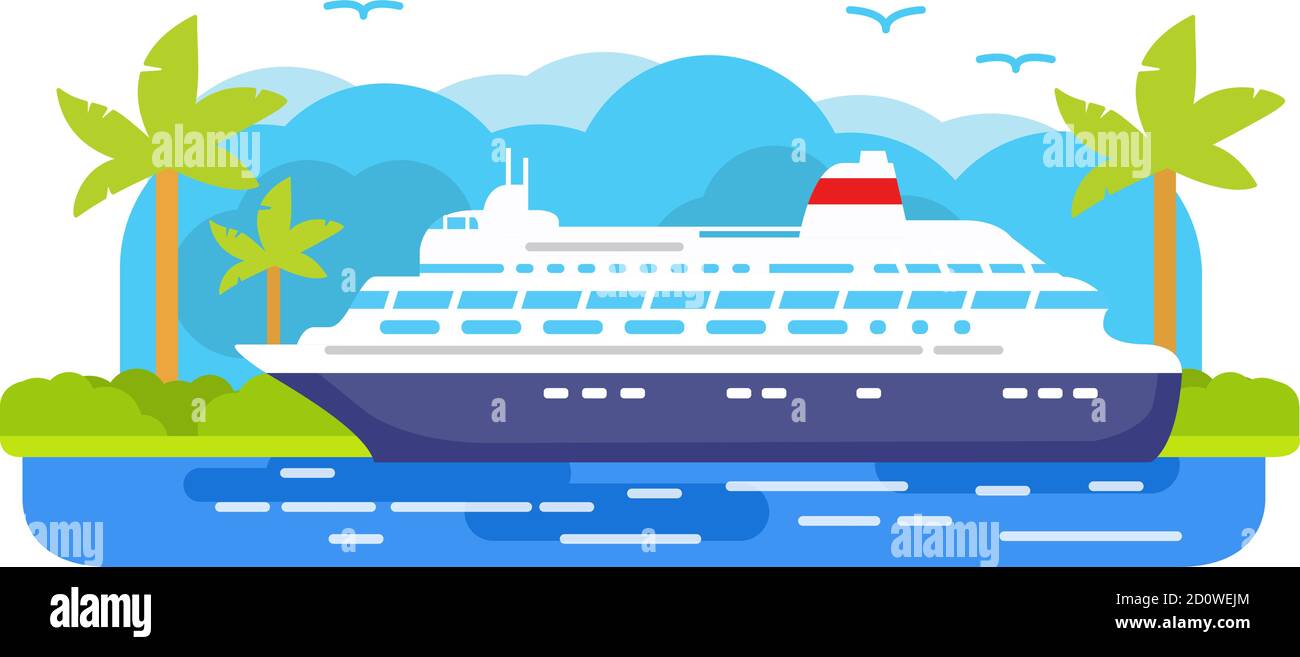 Cruise ship.Summer marine travel .Passenger ocean liner. Stock Vector