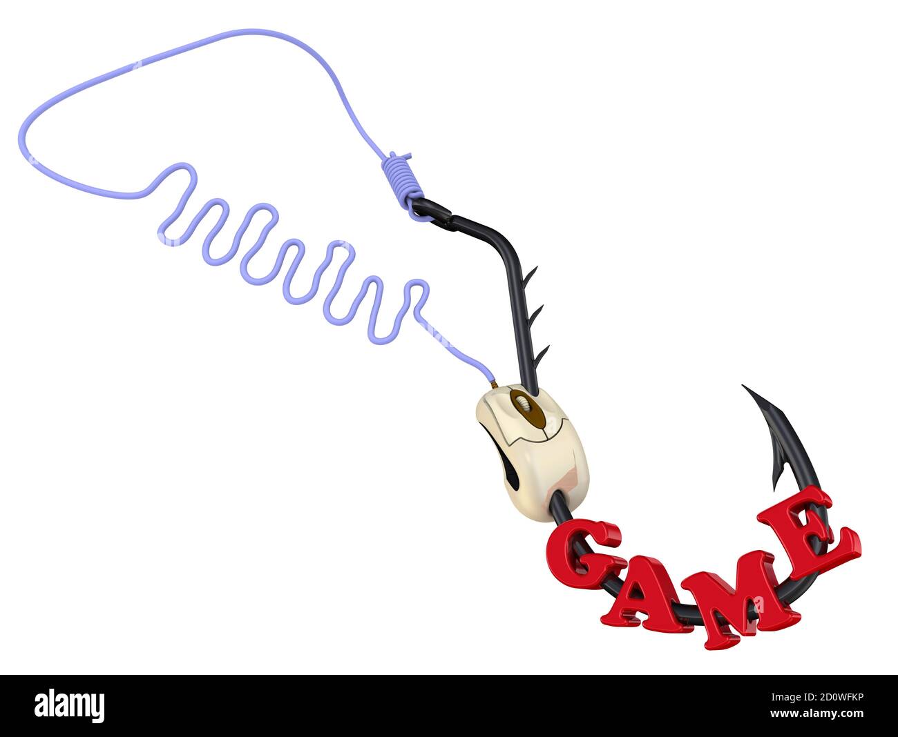 Fishing line with the acronym WWW, red word GAME and computer mouse strung  on a fishing hook. The dependence on network games. The concept Stock Photo  - Alamy