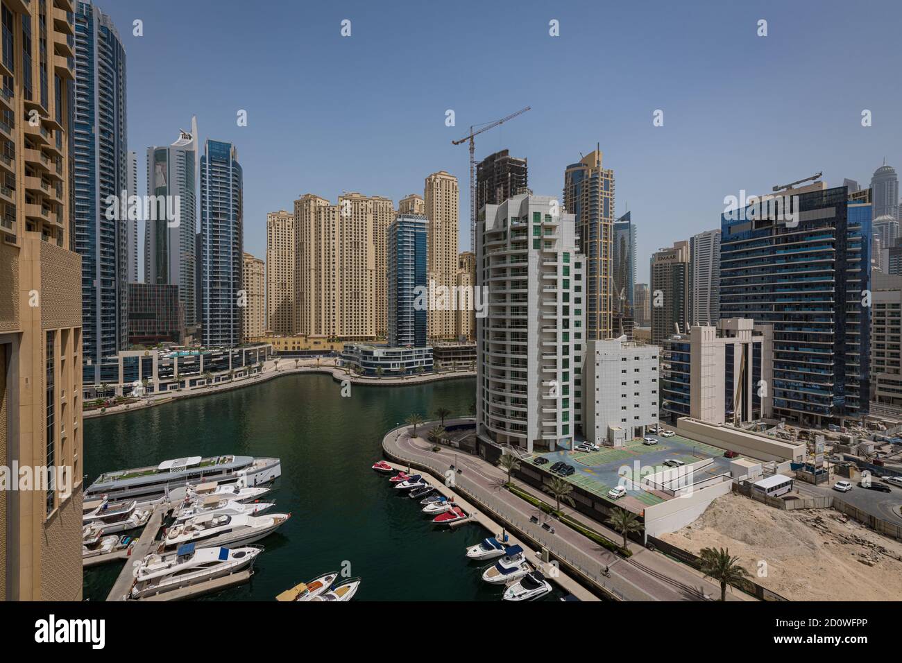 View of Dubai Marina, an affluent residential neighbourhood of Dubai, from The Address Dubai Marina, Dubai, UAE, United Arab Emirates Stock Photo
