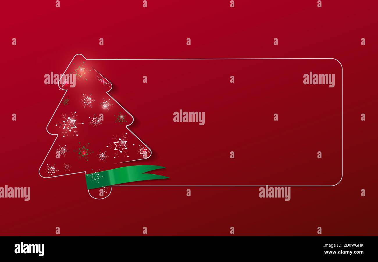 Christmas tree frame and snowflakes on a red background. Vector ...