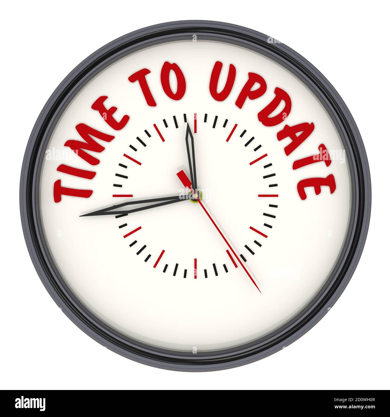 Time to update. Clock with text. Analog Clock with red text TIME TO UPGRADE. Isolated. 3D Illustration Stock Photo