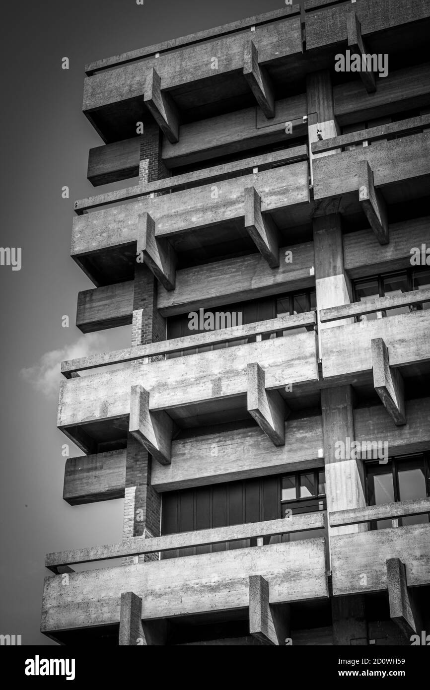 Vertical grayscale shot of a stone building structure Stock Photo - Alamy