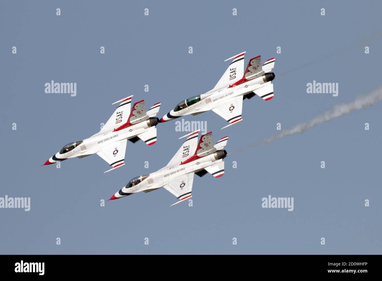 Three plane formation of the United States Air Force Thunderbirds (USAF) participating in Airshow London 2020 Skydrive located in Ontario Canada Stock Photo