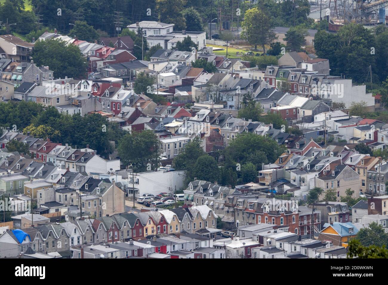 A high angle view of the Townhouses in Reading Pennsylvania. Stock Photo