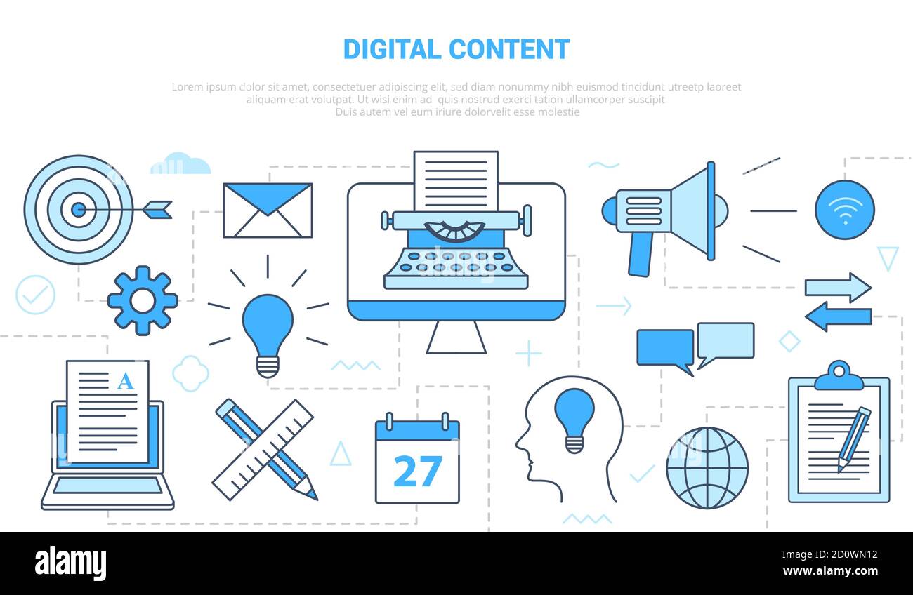 digital content concept with icon set template banner with modern blue ...