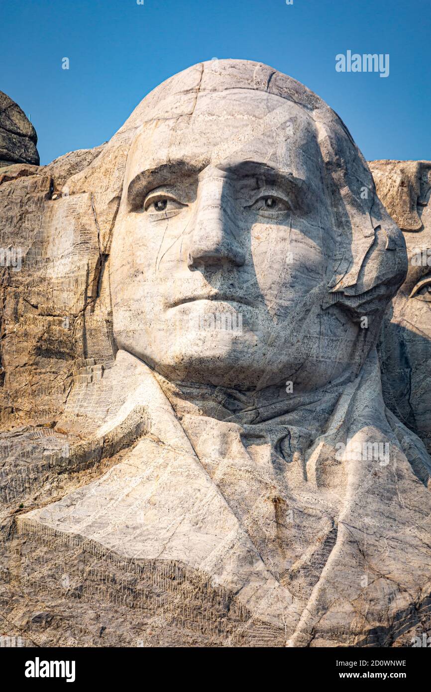 Portrait of George Washington on Mount Rushmore, South Dakota Stock Photo