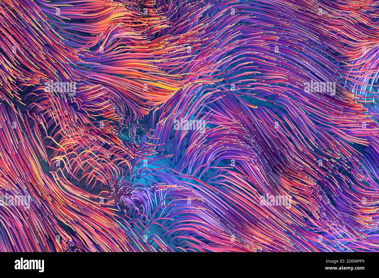 Growing wavy particles, abstract color background, 3d rendering ...