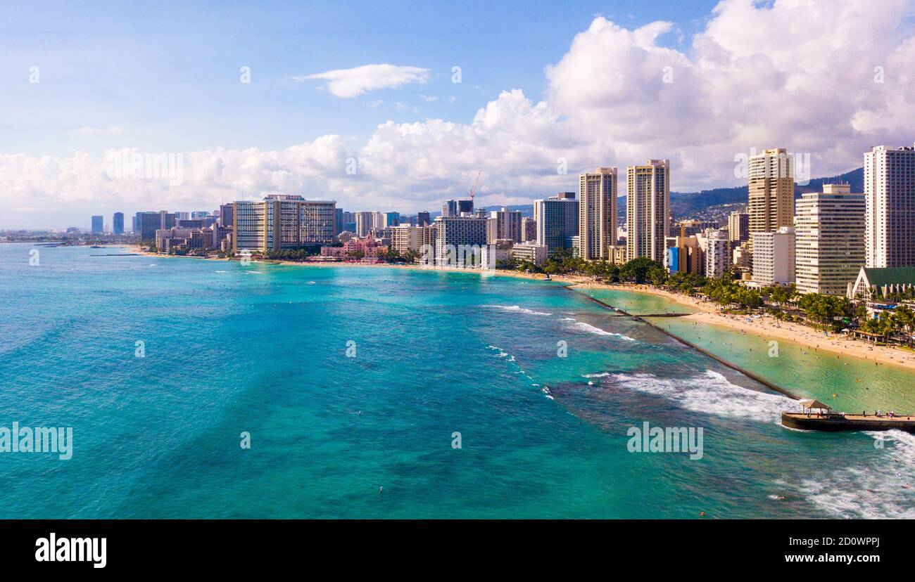 Aerial view of Waikiki Wall and Diamond Head in Honolulu, USA Stock ...