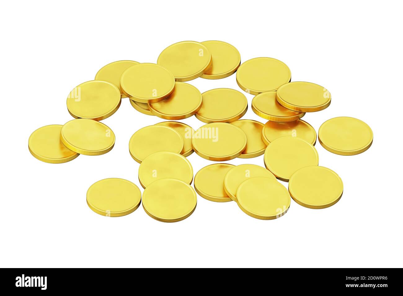 gold coins are scattered on a plane, isolated on a white background, 3d