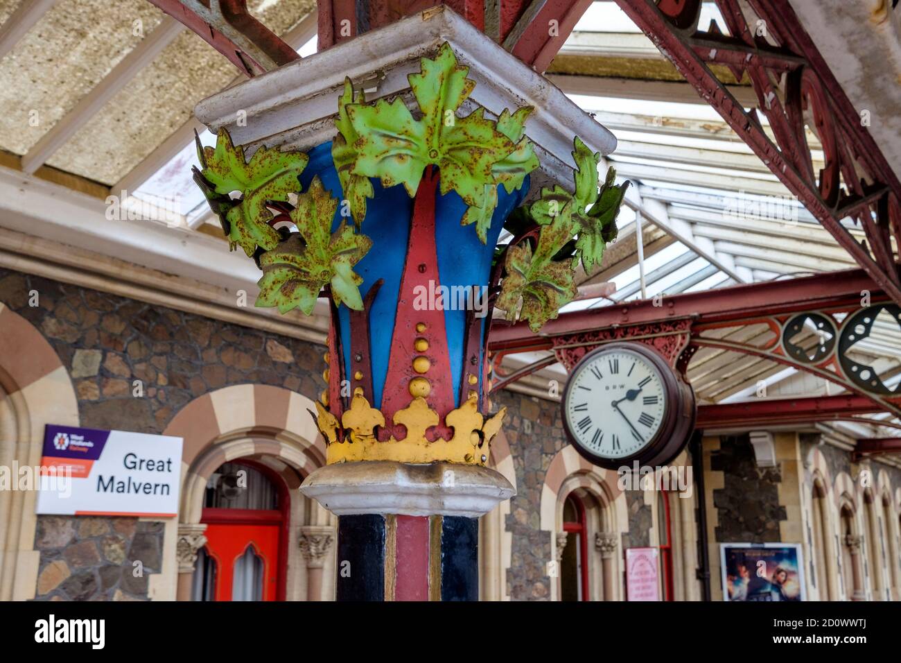 Great Malvern Railway Station floral capitals of the supports of the canopy roof built 1862 designed by Edmund Wallace Elmslie Stock Photo