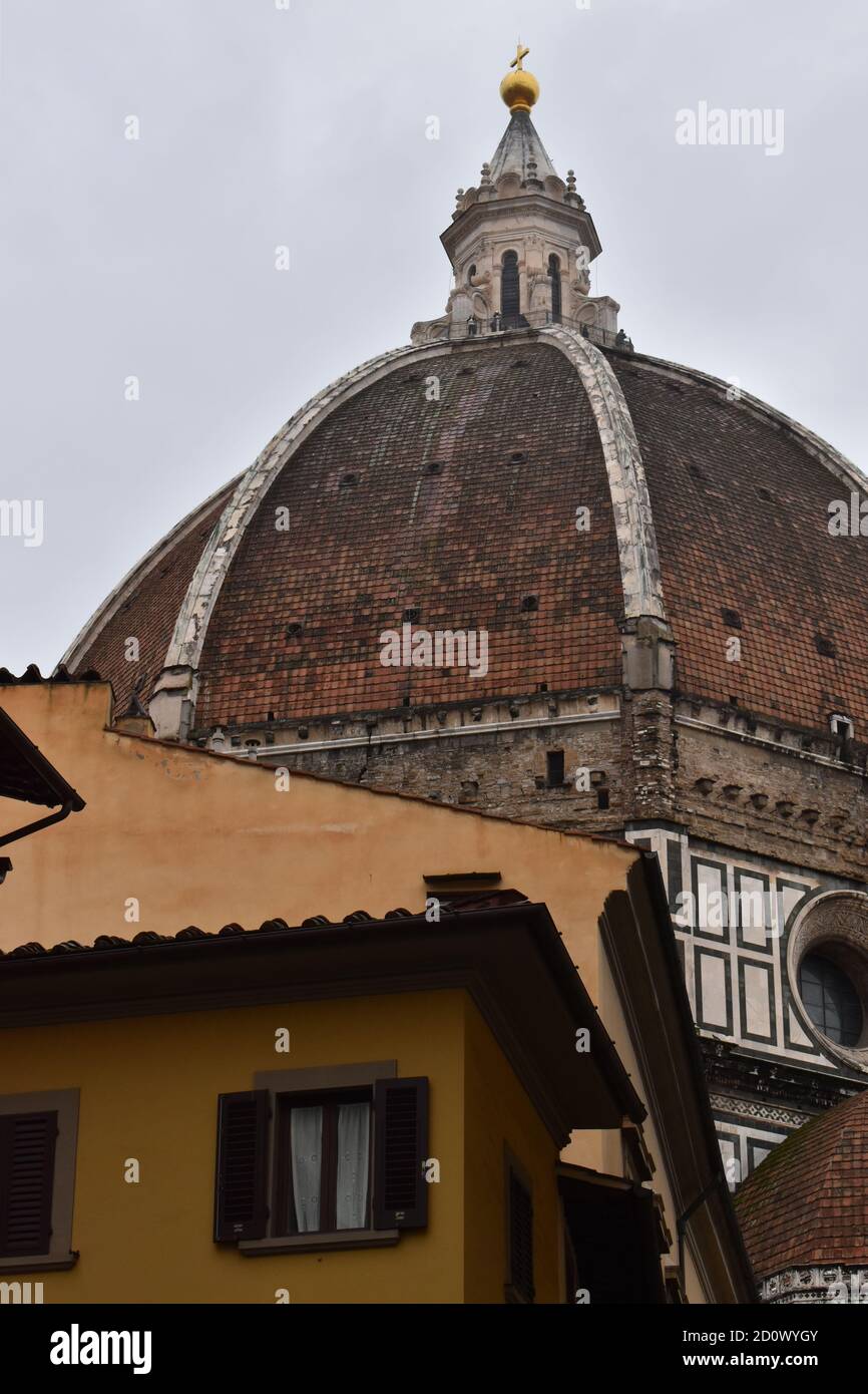 Brunelleschi's dome in Florence.Florence Duomo. Basilica di Santa Maria del Fiore (Basilica of Saint Mary of the Flower) in Florence, detail view Stock Photo