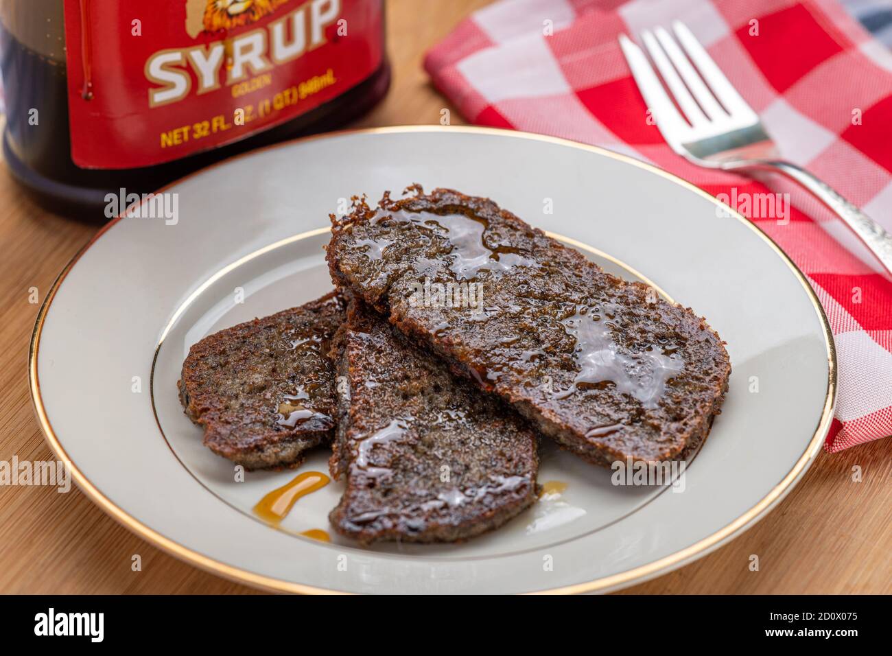 Scrapple with King's Syrup , Fallston, MD Stock Photo
