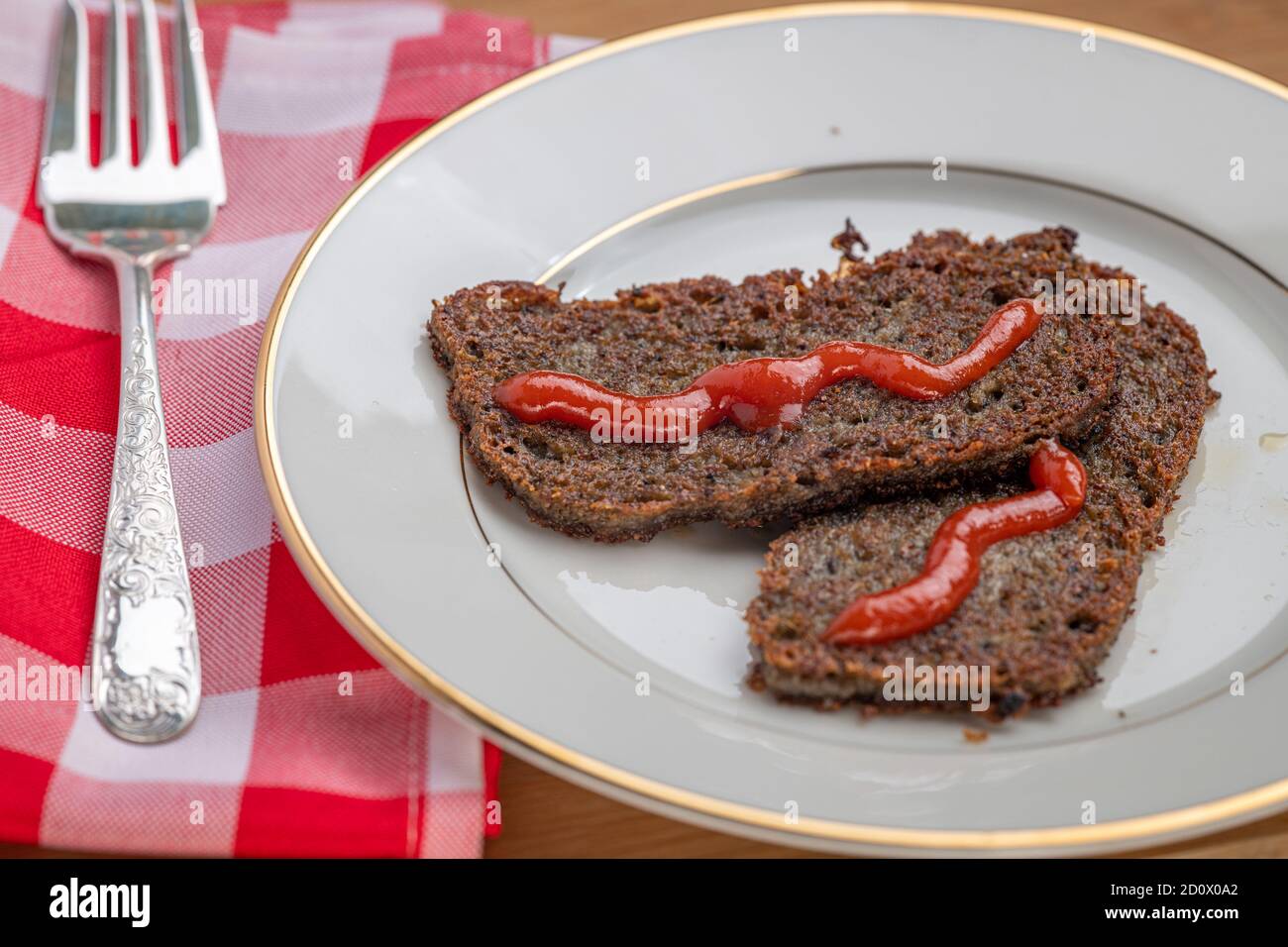 Scrapple with Ketchup , Fallston, MD Stock Photo