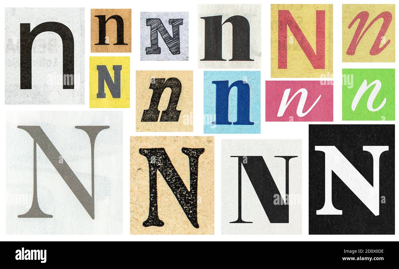 Paper cut letter N. Old newspaper magazine cutouts for creative crafting Stock Photo