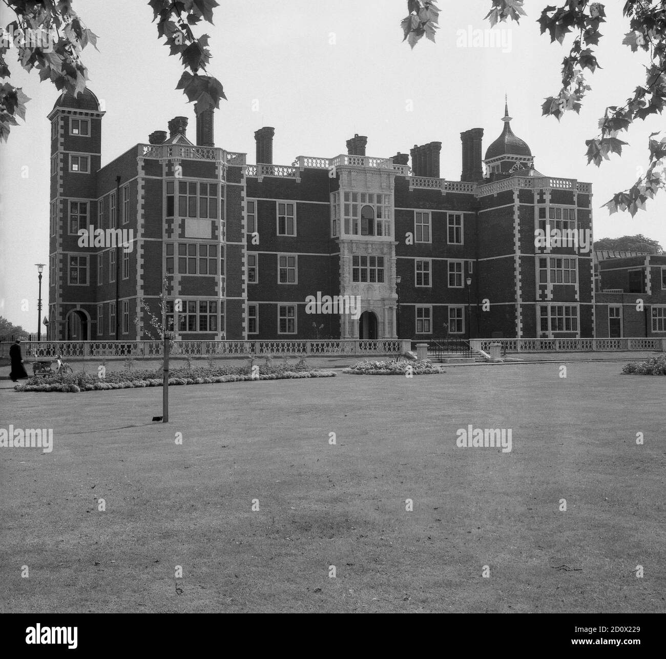 1960s, historical view from this era of the exterior of Charlton House, Charlton, Greenwich, Southeast London, England, UK. A fine example of Jacobean architecture, the house and surrounding grounds have royal connections dating back to its construction in 1607. It was purchased by the Metropolitan Borough of Greenwich in 1925 and is now used as community space. Stock Photo