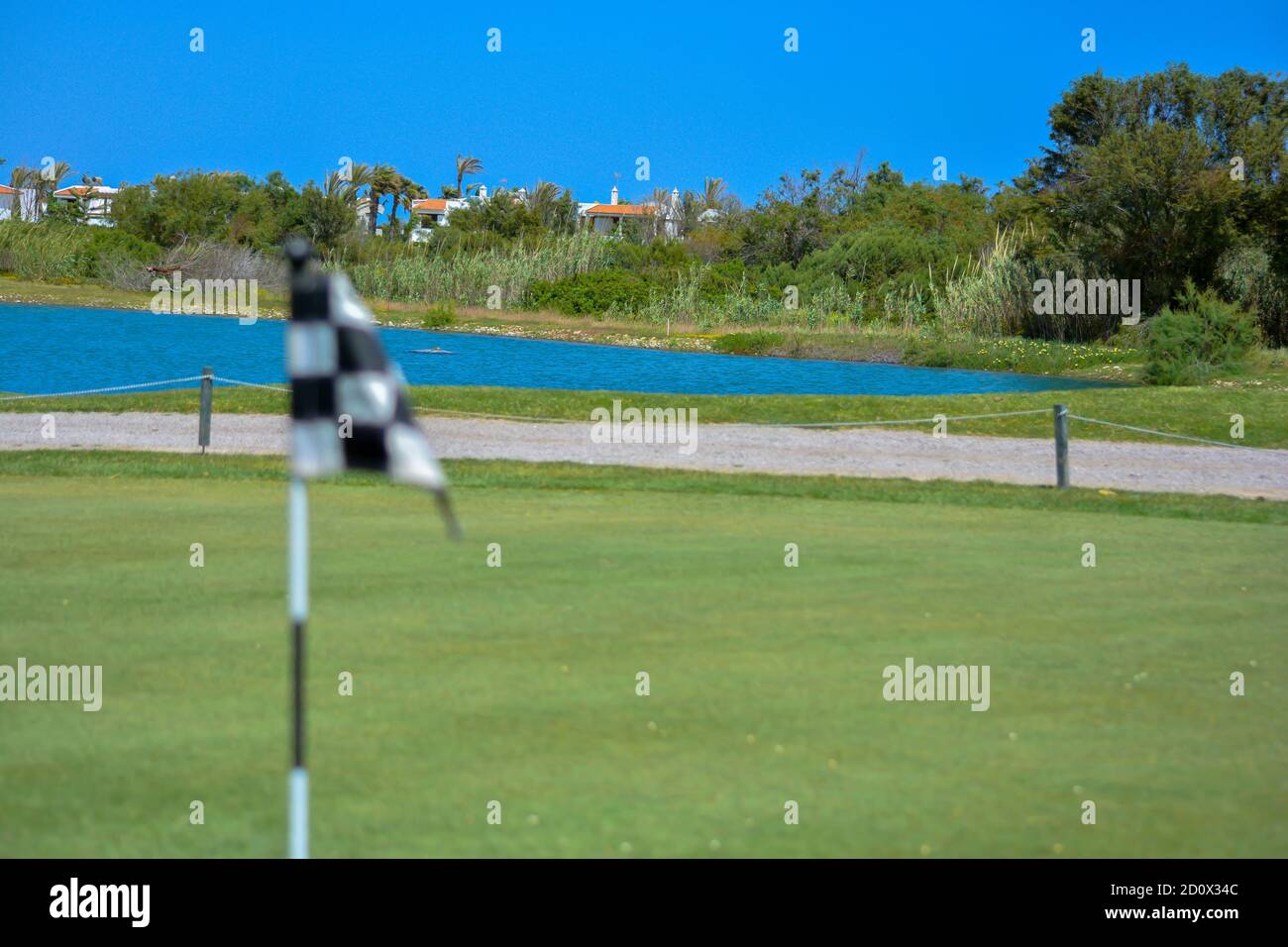 Golf course putting green and flagstick,Golf Course Green Hole and