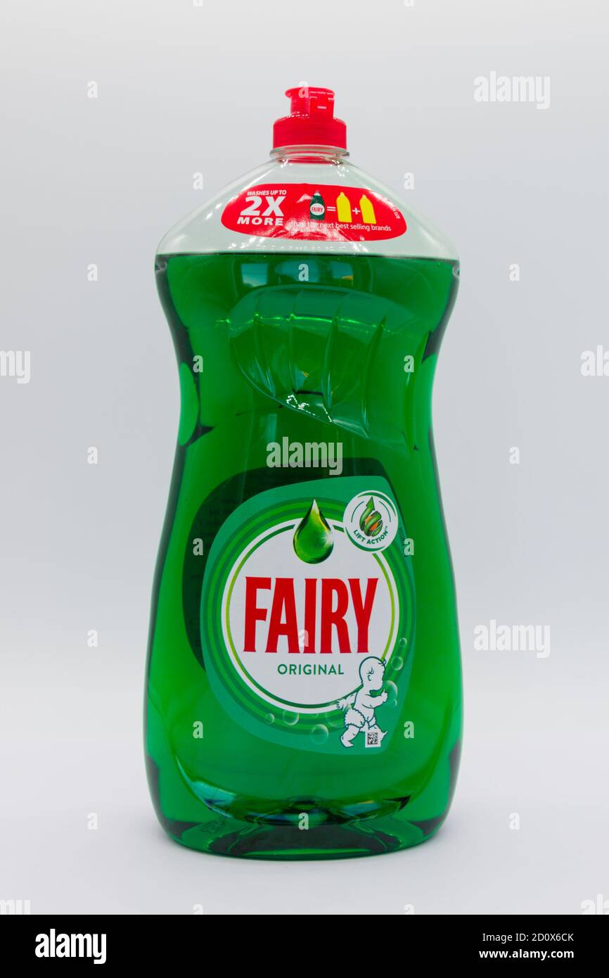 Irvine, Scotland, UK - October 01, 2020: Plastic bottle of Green Fairy Original Liquid where both bottle and cap are recyclable. Stock Photo
