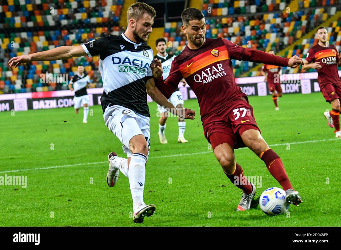 udine, Italy, 03 Oct 2020, Willem Ter Avest(Udinese Calcio) and Leonardo  Spinazzola (AS Roma) during Udinese vs Roma, italian soccer Serie A match -  Credit: LM/Alessio Marini/Alamy Live News Stock Photo -