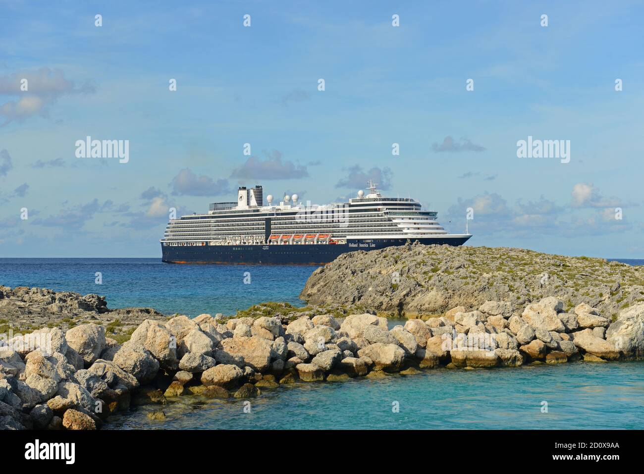 Holland American Line Cruise ship Zuiderdam anchore offshore in Half
