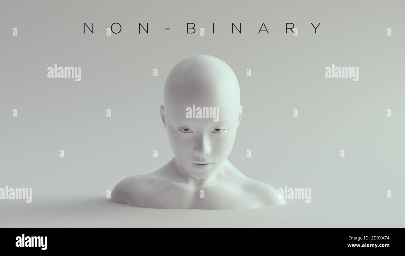 NonBinary Female Male White Bust Head and Shoulders Front View 3d