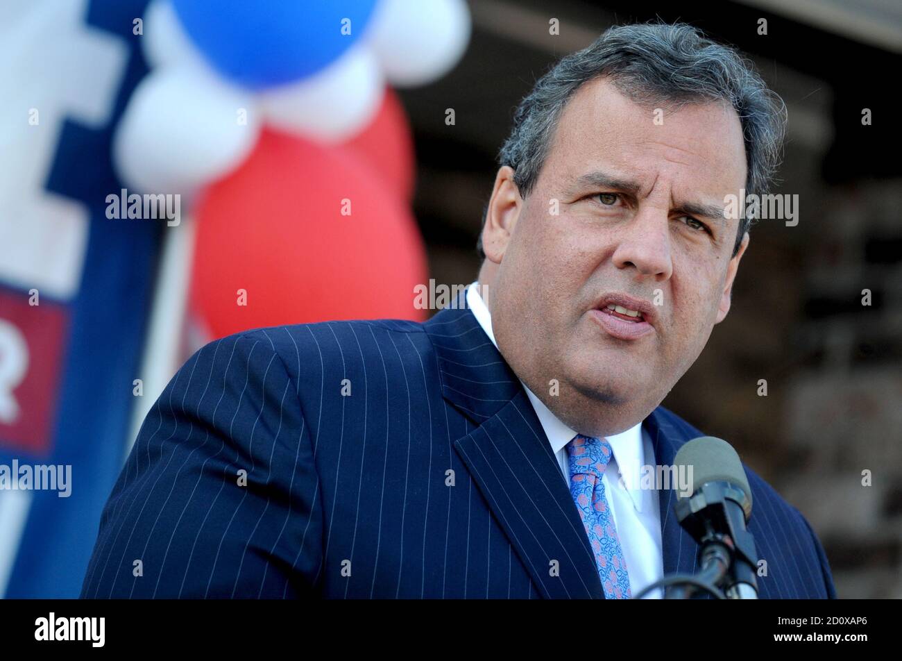 NEW JERSEY - OCTOBER 14: Gov. Chris Christie makes a campaign announcement, at the Super FoodTown in Port Monmouth New Jersey on October 14, 2013 People: Chris Christie Credit: Storms Media Group/Alamy Live News Stock Photo