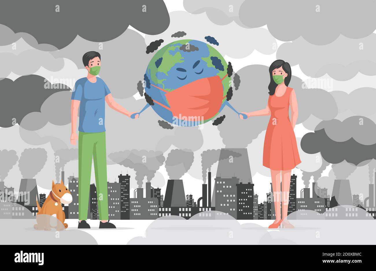 Air pollution and global warming vector flat concept. Man and woman in  protective face mask holding planet Earth. Our planet is polluted, ecology,  environmental disaster illustration Stock Vector Image & Art -